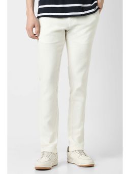 Peter England - White Textured Cotton Slim Fit Trouser
