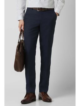 Peter England - Navy Blue Solid Polyester Blend Slim Fit Trouser