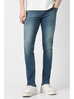 Peter England - Blue Solid Cotton Blend Regular Fit Jeans