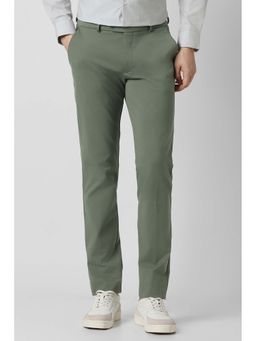Peter England - Green Solid Viscose Blend Slim Fit Trouser