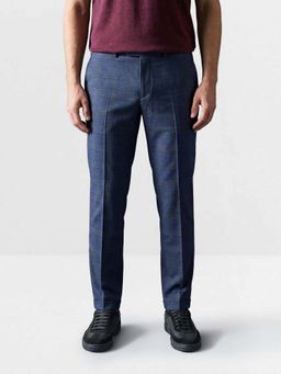 The Bear House - Blue Solid Polyester Regular Fit Trouser