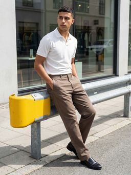 The Bear House - Brown Solid Viscose Rayon Straight Fit Trouser