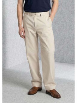 The Bear House - Cream Solid Viscose Rayon Straight Fit Trouser