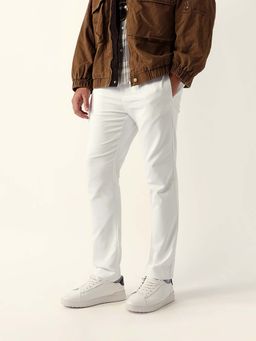 The Bear House - White Solid Cotton Slim Fit Trouser