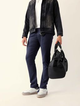 The Bear House - Blue Solid Wool Regular Fit Trouser