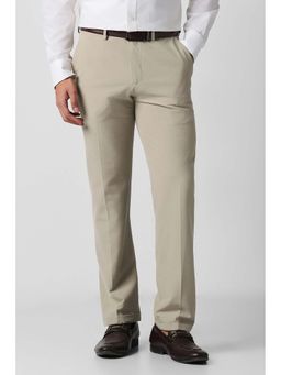 Van Heusen - Beige Textured Polyester Blend Slim Fit Trouser