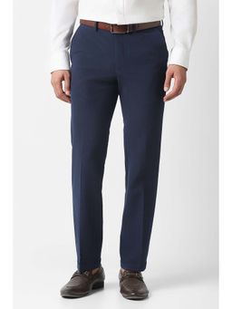 Van Heusen - Navy Blue Textured Polyester Blend Regular Fit Trouser