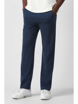 Van Heusen - Navy Blue Solid Rayon Blend Regular Fit Trouser