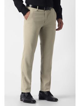 Van Heusen - Beige Textured Polyester Blend Regular Fit Trouser