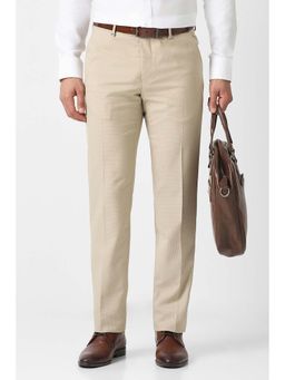 Van Heusen - Beige Textured Polyester Blend Slim Fit Trouser