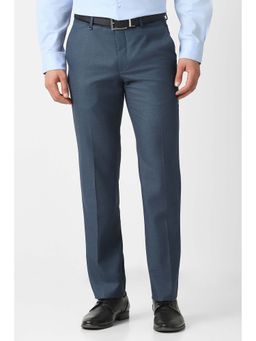 Van Heusen - Navy Blue Solid Polyester Blend Slim Fit Trouser