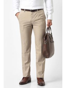 Van Heusen - Beige Solid Polyester Blend Slim Fit Trouser