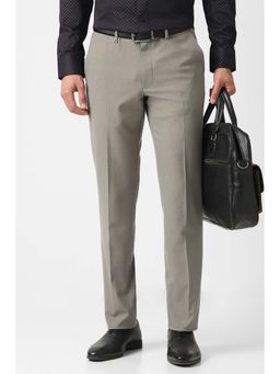Van Heusen - Beige Solid Polyester Blend Slim Fit Trouser