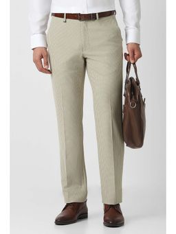 Van Heusen - Beige Checks Polyester Blend Slim Fit Trouser
