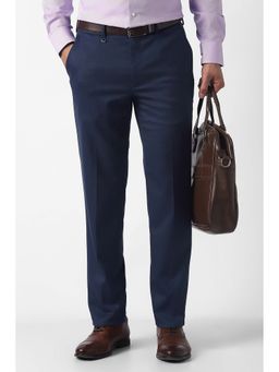 Van Heusen - Navy Blue Solid Polyester Blend Slim Fit Trouser