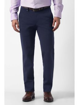 Van Heusen - Navy Blue Solid Cotton Blend Slim Fit Trouser