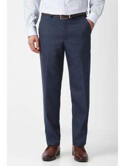 Van Heusen - Navy Blue Checks Polyester Blend Tailored Fit Trouser