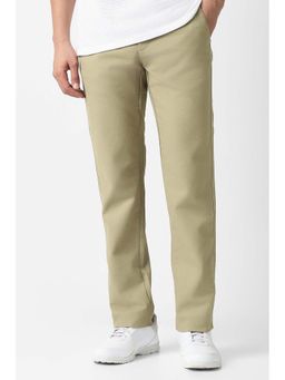 Van Heusen - Beige Solid Cotton Blend Regular Fit Trouser
