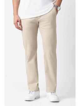 Van Heusen - Beige Solid Cotton Blend Regular Fit Trouser