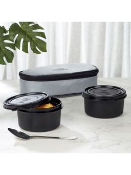 HomeTown - Microsafe BPA Free Plastic and Stainless Steel Mega Lunch Box 400ml Set of 2 Grey