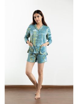 Forty Winks - Forever Aaina Teal Satin Shorts & Shirt