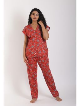 Forty Winks - Voguish sakura Red Cotton Pyjama & Top