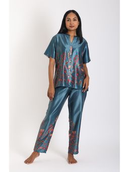 Forty Winks - Classic Firdaus Teal Blue Satin Pyjama & Top