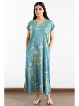 Forty Winks - Poise Aaina Blue satin Nightdress