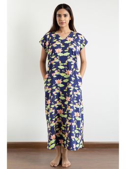 Forty Winks - Poise Kumud Navy Blue Cotton Nightdress