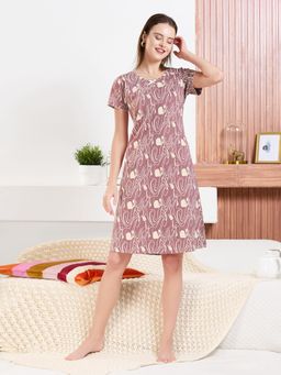 Quira - Womens Printed Regular Fit Knee-Length Short Nightdress