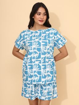 YELLOW BLOOM - AZURE WAVE Top & Shorts