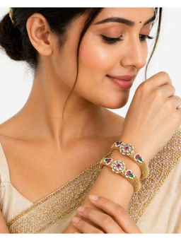 Designbox - Multi-Color Stones Traditional Bangles (Pack of 2) (2.7)