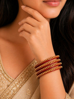 Designbox - Gold Statement Traditional Bangles (Pack of 4) (2.6)