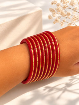 Designbox - Red Statement Traditional Bangles (Pack of 8) (2.8)