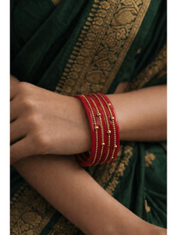 Designbox - Red Statement Traditional Bangles (Pack of 4) (2.6)
