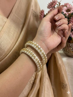 Designbox - White Stones Traditional Bangles (Pack of 2) (2.7)