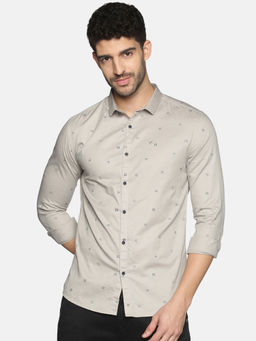 SHOWOFFFF - Mens Casual Beige Slim Fit Full Shirt