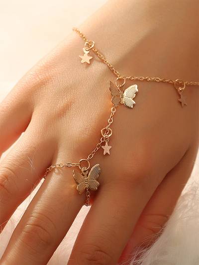 Women Gold-Plated Butterfly Stars Hanging Bracelet