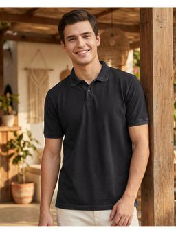 Bewakoof - Jet Black Acid Wash Polo T-Shirt