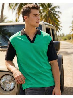 Bewakoof - Blarney Green Textured Oversized Polo T-Shirt
