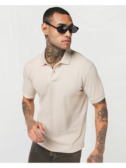 Bewakoof - Beige Textured Polo T-Shirt