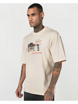 Bewakoof - Beige Omni Present Graphic Printed Oversized T-Shirt