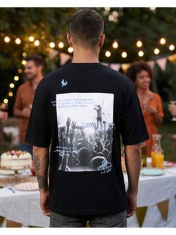 Bewakoof - Jet Black Free Spirit Graphic Printed Oversized T-Shirt