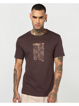 Bewakoof - Chicory Coffee Brown Contour Graphic Printed T-Shirt
