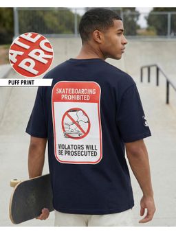 Bewakoof - Navy Blue Skate Boarding Graphic Printed Oversized T-Shirt