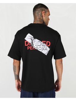 Bewakoof - Jet Black Divided Graphic Printed Oversized T-Shirt