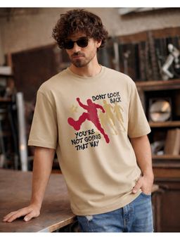 Bewakoof - Ginger Root Brown Don't Look Graphic Printed Oversized T-Shirt