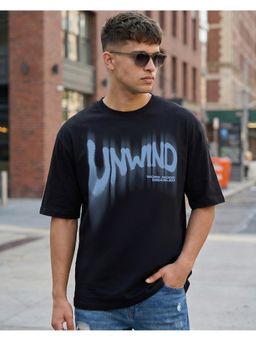 Bewakoof - Jet Black Unwind Typography Printed Oversized T-Shirt