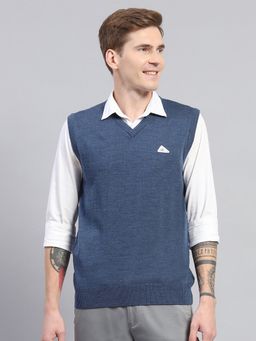 Monte Carlo - Blue Wool Blend V-Neck Sweater