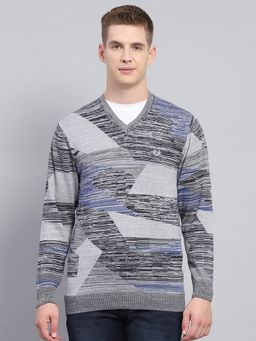 Monte Carlo - Grey Cotton V-Neck Sweater